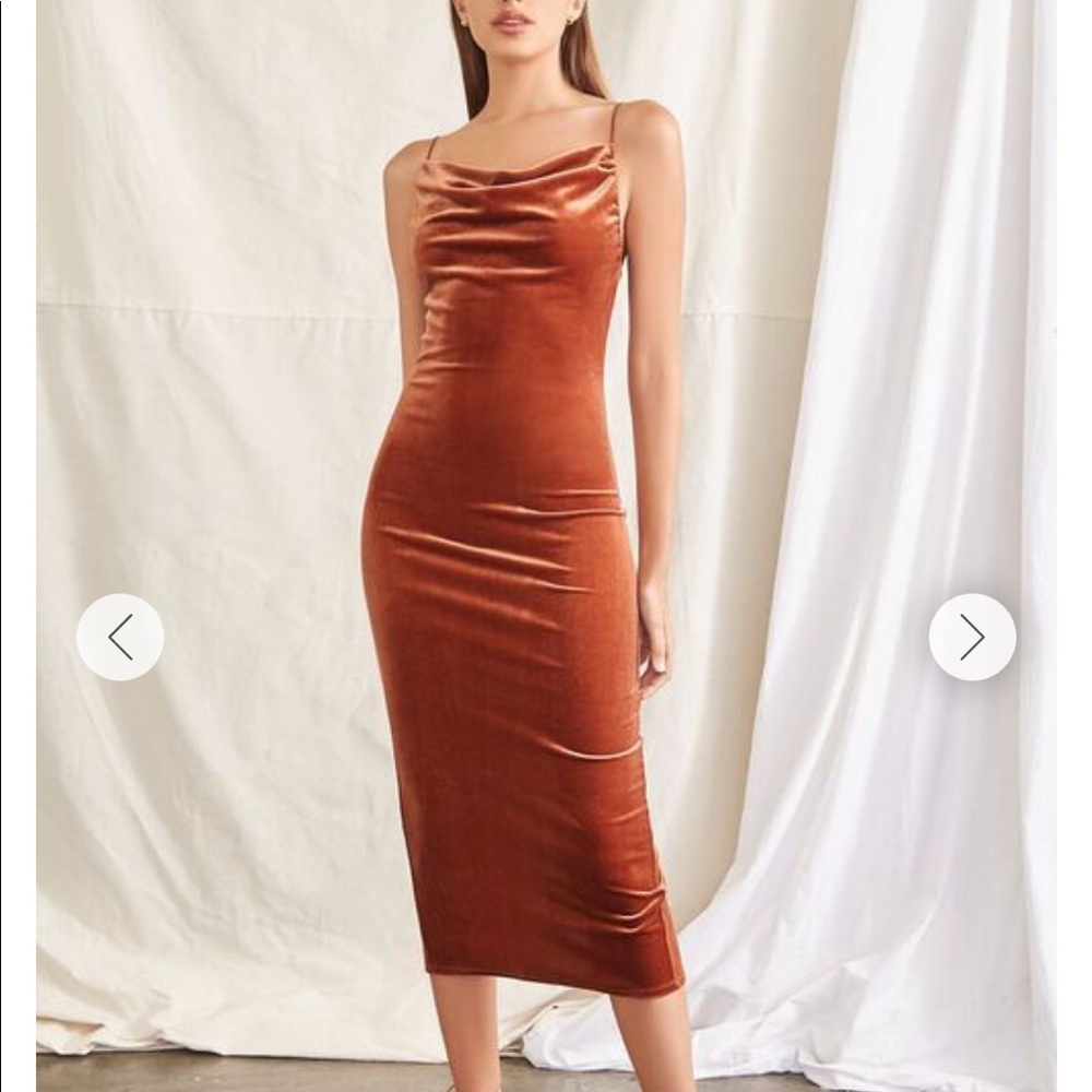 Chic Cowl Cami Bodycon Dress in warm brown